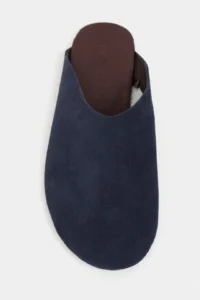 Nisantasi Shoes Liam NAVY BLUE Suede Leather Flat Sole Closed Women Slippers - Image 4