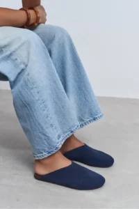 Nisantasi Shoes Liam NAVY BLUE Suede Leather Flat Sole Closed Women Slippers - Image 7