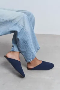Nisantasi Shoes Liam NAVY BLUE Suede Leather Flat Sole Closed Women Slippers - Image 8