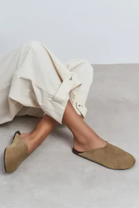 Nisantasi Shoes Liam ROME BEIGE Suede Leather Flat Sole Closed Women Slippers - Image 2