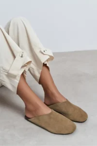 Nisantasi Shoes Liam ROME BEIGE Suede Leather Flat Sole Closed Women Slippers - Image 7