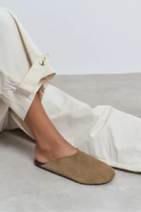 Nisantasi Shoes Liam ROME BEIGE Suede Leather Flat Sole Closed Women Slippers - Image 8