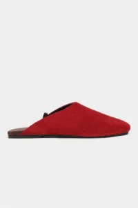 Nisantasi Shoes Liam Red SUEDE Leather Flat Sole Closed Women Slippers