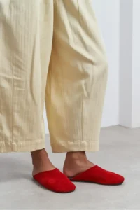 Nisantasi Shoes Liam Red SUEDE Leather Flat Sole Closed Women Slippers - Image 2