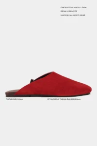 Nisantasi Shoes Liam Red SUEDE Leather Flat Sole Closed Women Slippers - Image 3