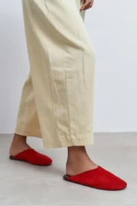 Nisantasi Shoes Liam Red SUEDE Leather Flat Sole Closed Women Slippers - Image 7