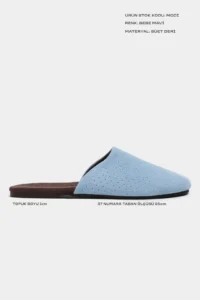 Nisantasi Shoes Modi Bebe BLUE Suede Leather Flat Sole Closed Women Slippers - Image 3