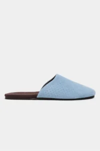 Nisantasi Shoes Modi Bebe BLUE Suede Leather Flat Sole Closed Women Slippers - Image 4