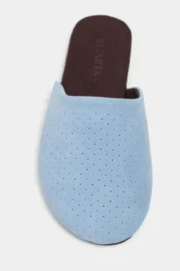 Nisantasi Shoes Modi Bebe BLUE Suede Leather Flat Sole Closed Women Slippers - Image 5