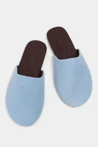 Nisantasi Shoes Modi Bebe BLUE Suede Leather Flat Sole Closed Women Slippers - Image 6