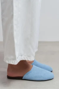 Nisantasi Shoes Modi Bebe BLUE Suede Leather Flat Sole Closed Women Slippers - Image 7