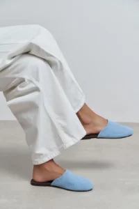 Nisantasi Shoes Modi Bebe BLUE Suede Leather Flat Sole Closed Women Slippers - Image 8