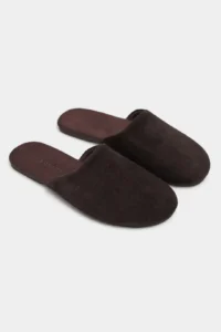 Nisantasi Shoes Modi DARK Brown Suede Leather Flat Sole Closed Women Slippers
