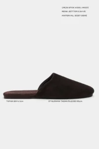 Nisantasi Shoes Modi DARK Brown Suede Leather Flat Sole Closed Women Slippers - Image 3