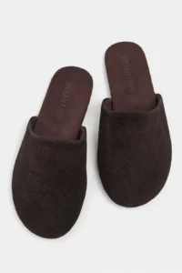 Nisantasi Shoes Modi DARK Brown Suede Leather Flat Sole Closed Women Slippers - Image 7
