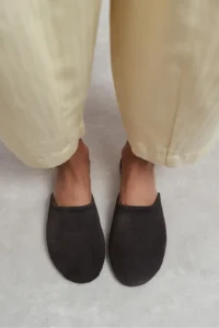 Nisantasi Shoes Modi DARK Brown Suede Leather Flat Sole Closed Women Slippers - Image 8