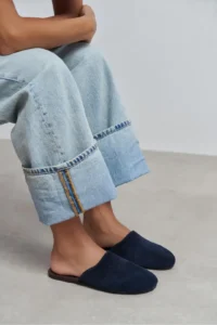 Nisantasi Shoes MODI NAVY BLUE Suede Leather Flat Sole Closed Women Slippers - Image 2