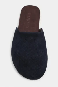 Nisantasi Shoes MODI NAVY BLUE Suede Leather Flat Sole Closed Women Slippers - Image 4