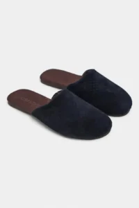 Nisantasi Shoes MODI NAVY BLUE Suede Leather Flat Sole Closed Women Slippers - Image 6