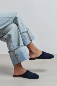 Nisantasi Shoes MODI NAVY BLUE Suede Leather Flat Sole Closed Women Slippers - Image 8
