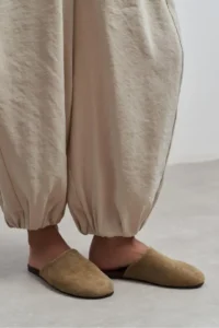 Nisantasi Shoes Modi ROME BEIGE Suede Leather Flat Sole Closed Women Slippers - Image 2
