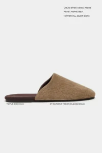 Nisantasi Shoes Modi ROME BEIGE Suede Leather Flat Sole Closed Women Slippers - Image 3
