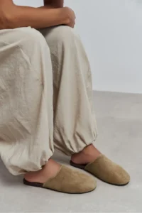 Nisantasi Shoes Modi ROME BEIGE Suede Leather Flat Sole Closed Women Slippers - Image 9