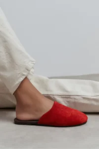 Nisantasi Shoes MODI Red SUEDE Leather Flat Sole Closed Women Slippers - Image 2