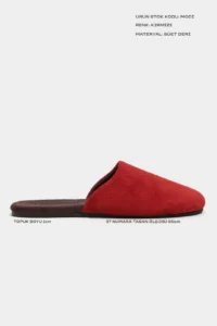 Nisantasi Shoes MODI Red SUEDE Leather Flat Sole Closed Women Slippers - Image 3
