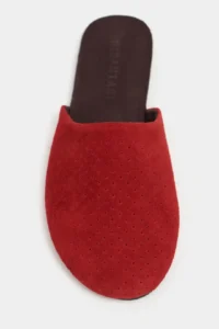 Nisantasi Shoes MODI Red SUEDE Leather Flat Sole Closed Women Slippers - Image 5