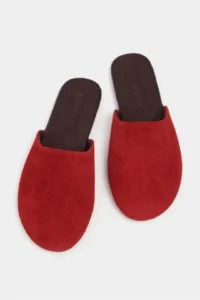 Nisantasi Shoes MODI Red SUEDE Leather Flat Sole Closed Women Slippers - Image 7