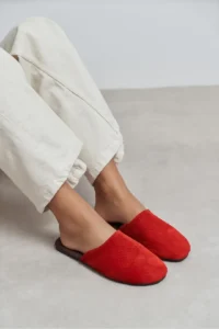 Nisantasi Shoes MODI Red SUEDE Leather Flat Sole Closed Women Slippers - Image 8