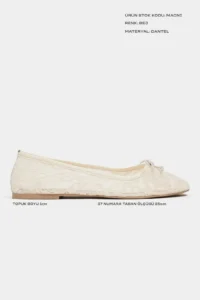 Nisantasi Shoes Magni Beige Lace Embroidered Fiyonk Detailed Women Flats - Image 3