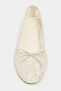 Nisantasi Shoes Magni Beige Lace Embroidered Fiyonk Detailed Women Flats - Image 4