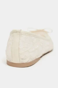 Nisantasi Shoes Magni Beige Lace Embroidered Fiyonk Detailed Women Flats - Image 5