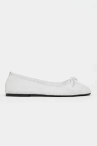 Nisantasi Shoes Magni WHITE Lace Embroidered Fiyonk Detailed Women Flats