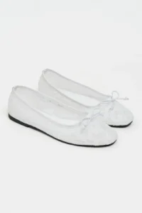 Nisantasi Shoes Magni WHITE Lace Embroidered Fiyonk Detailed Women Flats - Image 6