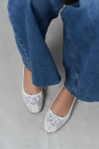 Nisantasi Shoes Magni WHITE Lace Embroidered Fiyonk Detailed Women Flats - Image 9