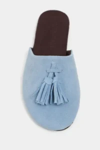 Nisantasi Shoes Nella Bebe BLUE GENUINE Suede Leather Tassel Detailed Flat Sole Women Slippers - Image 4