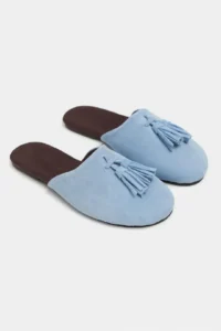 Nisantasi Shoes Nella Bebe BLUE GENUINE Suede Leather Tassel Detailed Flat Sole Women Slippers - Image 6