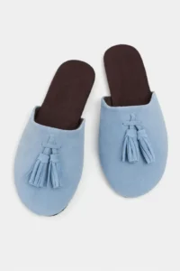 Nisantasi Shoes Nella Bebe BLUE GENUINE Suede Leather Tassel Detailed Flat Sole Women Slippers - Image 7