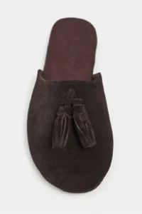 Nisantasi Shoes Nella BITTER BROWN GENUINE SUEDE Leather Tassel Detailed Flat Sole Women Slippers - Image 4