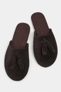 Nisantasi Shoes Nella BITTER BROWN GENUINE SUEDE Leather Tassel Detailed Flat Sole Women Slippers - Image 7