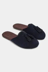 Nisantasi Shoes Nella NAVY BLUE GENUINE Suede Leather Tassel Detailed Flat Sole Women Slippers - Image 6