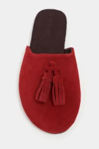 Nisantasi Shoes Nella Red GENUINE SUEDE Leather Tassel Detailed Flat Sole Women Slippers - Image 4