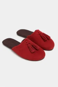 Nisantasi Shoes Nella Red GENUINE SUEDE Leather Tassel Detailed Flat Sole Women Slippers - Image 6