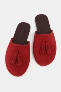 Nisantasi Shoes Nella Red GENUINE SUEDE Leather Tassel Detailed Flat Sole Women Slippers - Image 7