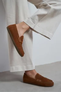 Nisantasi Shoes Jery Tan Suede Leather Women Loafer Shoes - Image 2