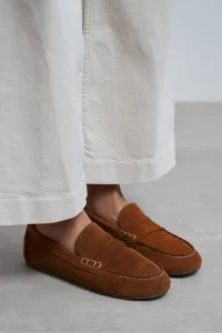 Nisantasi Shoes Jery Tan Suede Leather Women Loafer Shoes - Image 8