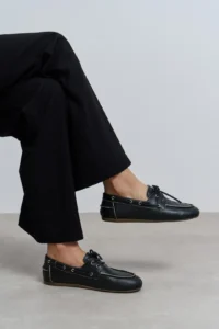 Nisantasi Shoes Rodeo Black MATTE lace Detailed Women Loafer Shoes - Image 7